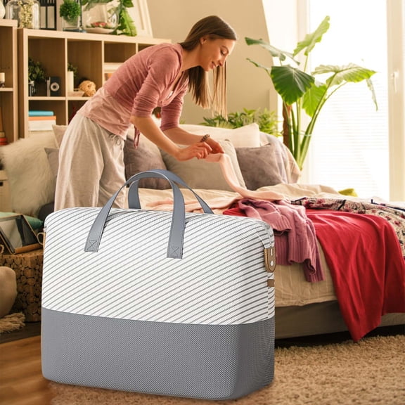 PONPRNGY Comforter Storage Bag, Blanket Storage Organizer Compression Bags, Large Capacity Space Saving Self Compression Organize for Bedding, Pillow, Duvet, Sheet Storage with Zipper