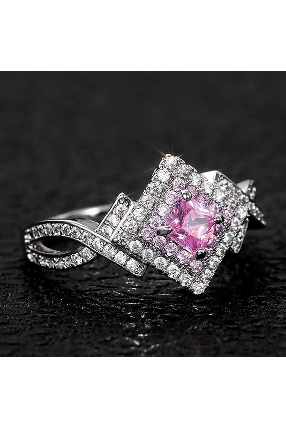 Copper Silver Plated Princess Cut Simulated Pink Diamond Promise Ring Size 9