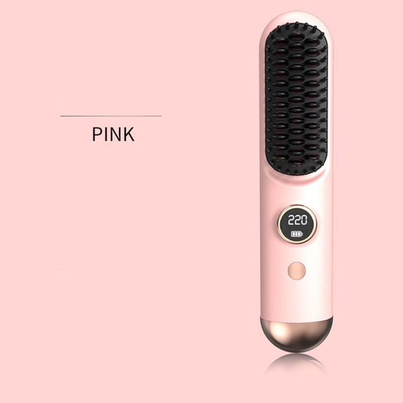 PONPRNGY Cordless Hair Straightener Brush for Travel - Portable Hot Comb thermal Brush Pro with Negative Ion for Women Girls
