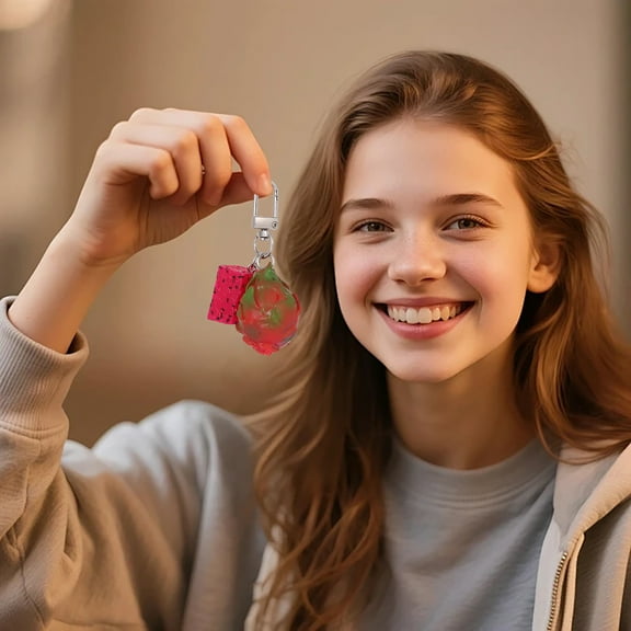 PONPRNGY Creative 3D Fruits Keychain Funny Simulated Fresh Pitaya Key Ring Bag Jewelry