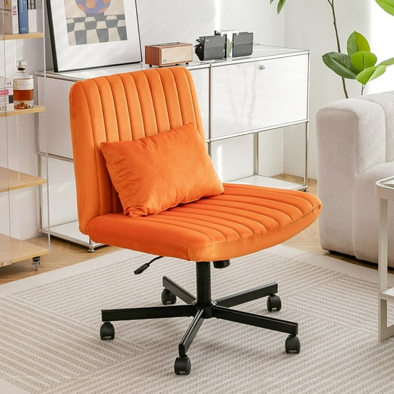 PONPRNGY Criss Cross Desk Chair with Wheels, Velvet Cross Legged office Chair for Home office, Adjustable Swivel Wide Seat Computer Chair, Morden Vanity Chair