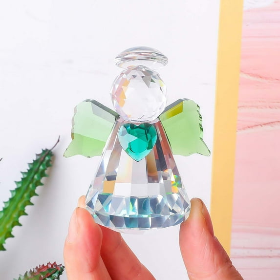 PONPRNGY Crystal Guardian Angel Figurine Art Glass Angel Statues Gifts for Women Mom Home Table Paperweight Decoration Ornament Collectible,Clear