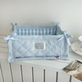 thumbnail image 1 of PONPRNGY Cute Blue-White Gingham Quilted Cotton Storage Basket, Ribbon Decor, Desktop Organizer, 1 of 6
