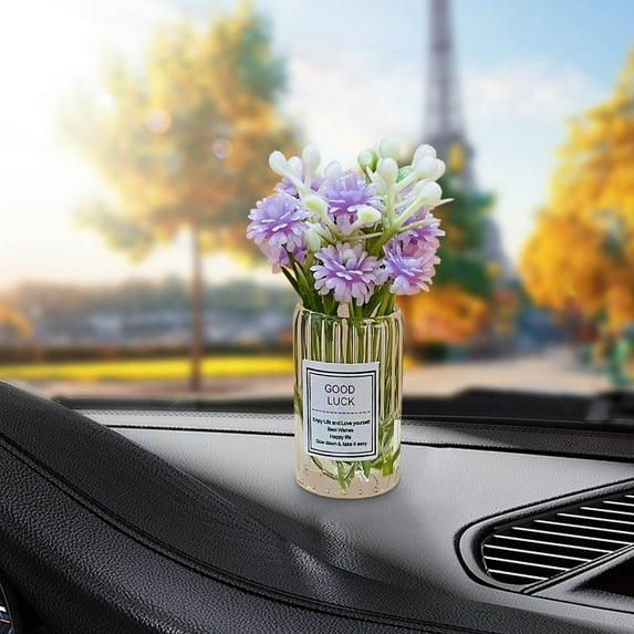 PONPRNGY Cute Mini Blossom in Flower Vase, Fresh Car Ornaments, Car Rearview Mirror Ornaments Funny Dashboard Decorations Kawaii Car Interior Accessories for Women Gifts