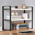 thumbnail image 1 of PONPRNGY Desktop Organizer Shelf, 2-Tier Multipurpose Wood office Desk Storage Rack,Small Computer Desk Bookshelf, Cubicle Decor Aesthetic Bookcase for Home office, 1 of 6