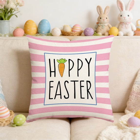 PONPRNGY Easter Throw Pillow Covers 17x17 1Pc Soft Spring Easter Pillow Covers Easter Bunny Egg Flower Carrot Cushion Covers Pillow Cases for Home Outdoor Sofa Couch Decoration