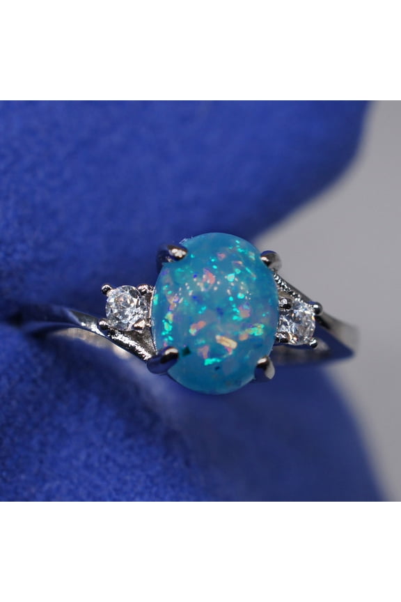 Exquisite Women's Alloy Ring Oval Cut Fire-Opal Diamond Jewelry Birthday Gift Bridal Party Ring Size 9