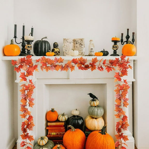 PONPRNGY Fall Leaf Garland Artificial Maple Leaves Silk Autumn Hanging Vines Ivy Garland for Thanksgiving Home Wedding Party Garden Fireplace Christmas Decor