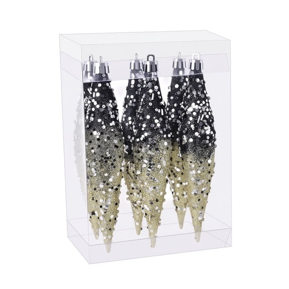 PONPRNGY Finish Finial Drop Christmas Ornament, Set of 6 Assorted Ornaments, Shiny and Sequin Finishes
