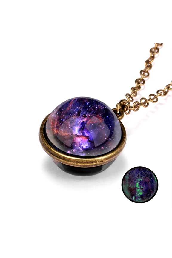 Galaxy Pendant Necklaces Nebula Double Sided Outer Space Glass Planet Necklace for Women Men Earth Globe Universe Jewelry Valentine's Day Gifts