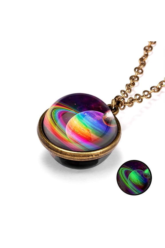 Galaxy Pendant Necklaces Nebula Double Sided Outer Space Glass Planet Necklace for Women Men Earth Globe Universe Jewelry Christmas Gifts