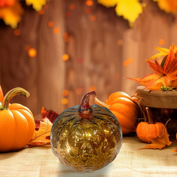 PONPRNGY Glass Pumpkin, Pumpkin Light,Ideal for Halloween Fall Decoration, Thanksgiving Rustic Decor, Xmas Decor