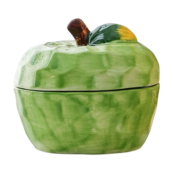 PONPRNGY Hand-painted Ceramic Fruit Shape Sugar Bowl Spice Jar Seasoning Pot with Lid (Apple)
