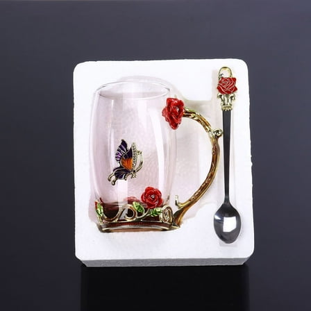 PONPRNGY Handicraft Crystal Glass 3D Flower Cups Tea Mug with Tea Spoon Women Coffee, Tea, Juice, Beer, Milk Hot and Cold Drinks Use