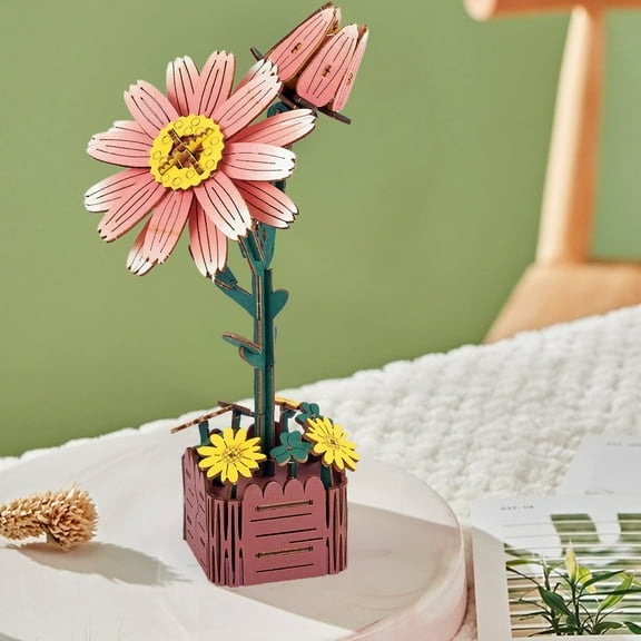 PONPRNGY Handmade DIY 3D Puzzle Flowers, 3D Wooden Puzzles for Adults, DIY Flowers Model Kits, Home Decor Art Craft Unique Gifts for Family and Friend