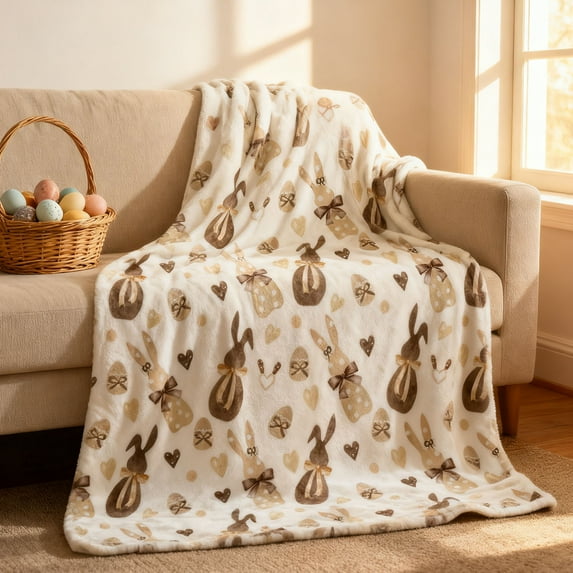 PONPRNGY Happy Easter Throw Blanket Bunny Blankets and Throws, Bow Floral Blanket for Couch Bed Sofa Dorm, Soft Cozy Flannel Blanket for Eater Decorations Spring Holiday 39"x51"
