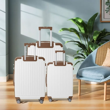 PONPRNGY Hardside Expandable Luggage with Spinner Wheels, White, 3-Piece Set (20/24/28)