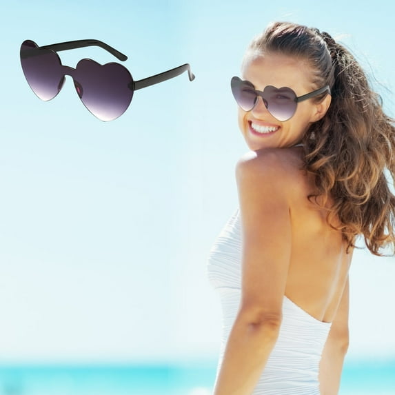 PONPRNGY Heart Glasses Bulk Valentine Colored Rimless Heart Shaped Frameless Transparent Candy Multicolored Sunglasses for Women Party Eyewear