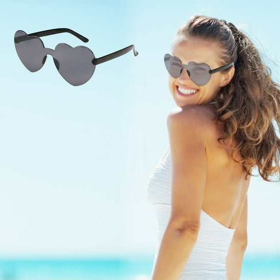 PONPRNGY Heart Glasses Bulk Valentine Colored Rimless Heart Shaped Frameless Transparent Candy Multicolored Sunglasses for Women Party Eyewear