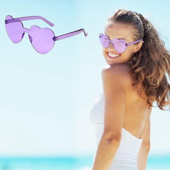 PONPRNGY Heart Glasses Bulk Valentine Colored Rimless Heart Shaped Frameless Transparent Candy Multicolored Sunglasses for Women Party Eyewear