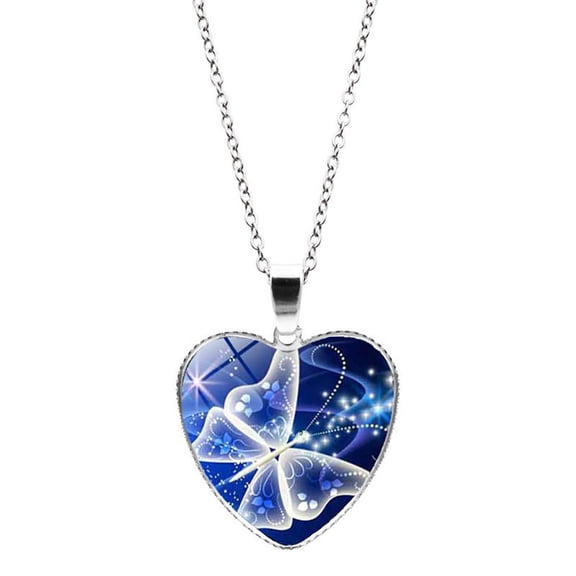 PONPRNGY Heart Necklace for Women Love Heart Butterfly Pendant Necklaces Birthstones Necklace Jewelry Valentine's Day Mother's Day Gift for Her Mom