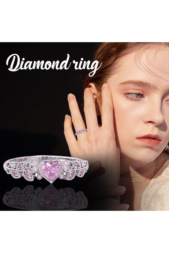 Heart Promise Ring for Women Center Simulated Birthstone, Stackable Gemstone Ring Alloy, Jewelry Gift for Her Size 9