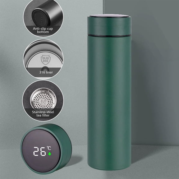 PONPRNGY Intelligent Temperature Display Vacuum Insulated Water Bottle, Leak Proof, Stainless Steel Coffee thermos, Travel Mug BPA-free, Keep Cold and Keep Warm