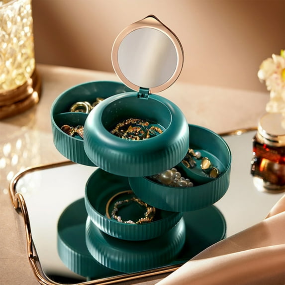 PONPRNGY Jewelry Organizer Small Jewelry Storage Box 4-Layer Rotating Travel Jewelry Tray Holder for Women Bracelets Rings Bracelets Earrings