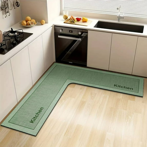 PONPRNGY L-Shaped Kitchen Rug - Non-Slip Absorbent Floor Mat, Washable Anti-Fatigue Corner Carpet for Sink Area, Oil & Water Proof Kitchen Mat