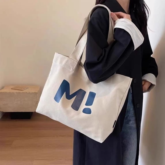 PONPRNGY Large Canvas Tote Bag - Reusable Grocery Bag, Beach Bag, Cloth Tote Bag for Women & Men - Casual Shoulder Canvas Bag for Shopping, Travel, Work, Gym