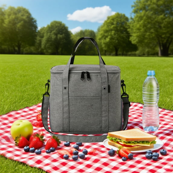 PONPRNGY Large Insulated Lunch Box Men Women, Lunch Bag for Work, Leakproof Soft Cooler Tote Adult, Lunch Pail, Picnic Beach Collapsible Food Bag with Shoulder Strap