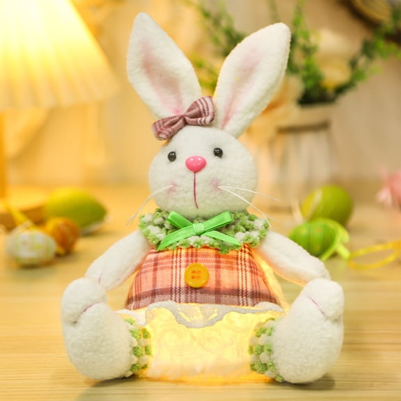 PONPRNGY Lighted Easter Bunny, Handmade Huggables with Lights, Light Up Easter Baskets Girls' Gift, Party Favor Figurine for Spring Tabletop Holiday Room