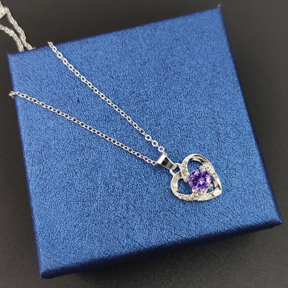 PONPRNGY Love Heart Birthstone Necklaces for Women, Birthday Gift for Girlfriend, Anniversary Jewelry Gift for Wife Her, Alloy Women Pendant Necklace, Mother's Day Valentine's Day Gift