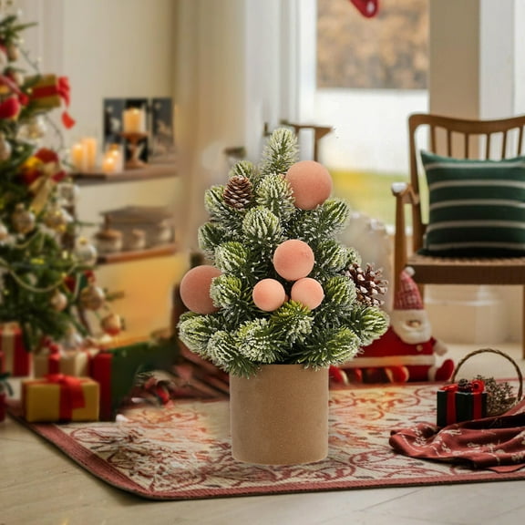PONPRNGY Mini Christmas Tree, Small Christmas Little Tree, Table top Tree, Miniature Pine Artificial Xmas Tree with Ball Ornaments for Holiday Season Desk Decoration Centerpiece