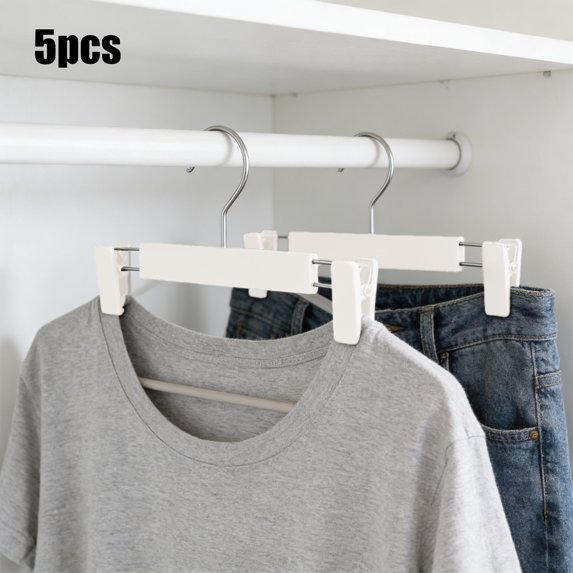 PONPRNGY Pants Hangers with Clips 5 Pack, Non-Slip Skirt Hangers for Women, Upgraded Heavy Duty Plastic Clip Hanger for Pants, Trousers, Jeans, 11" Short Hanger