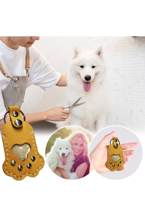 , Paw Shaped Keychain, Pet Memorial Gift Keyring, Full Grain Leather, Handmade Key Holder with Photo Frame