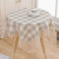 PONPRNGY Plaid Tablecloth, Square Tassel Checkered Table Cloth 35"x35", Cotton Linen Table Cover for Kitchen Dining Restaurant Farmhouse