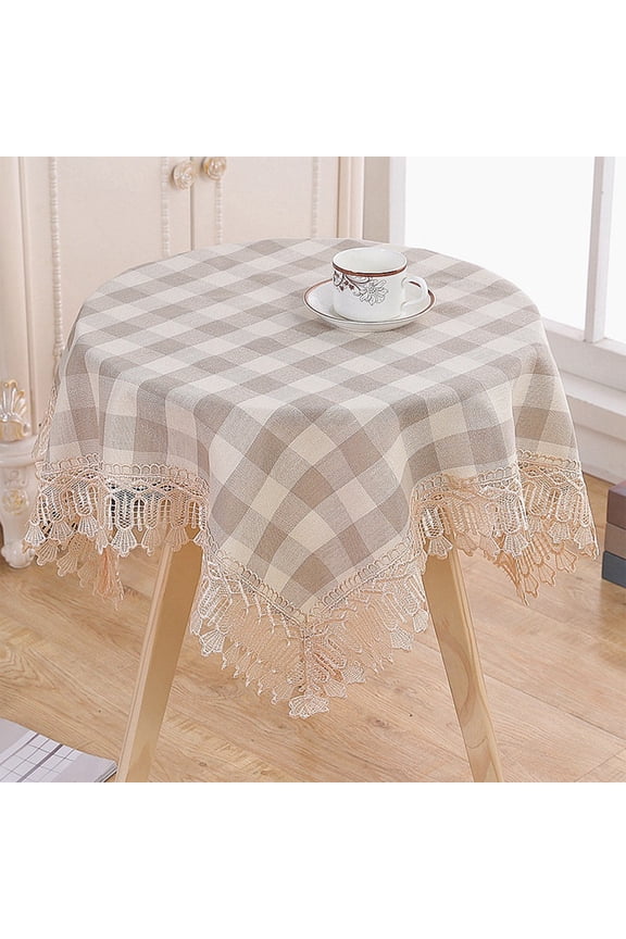 Plaid Tablecloth, Square Tassel Checkered Table Cloth 35"x35", Cotton Linen Table Cover for Kitchen Dining Restaurant Farmhouse