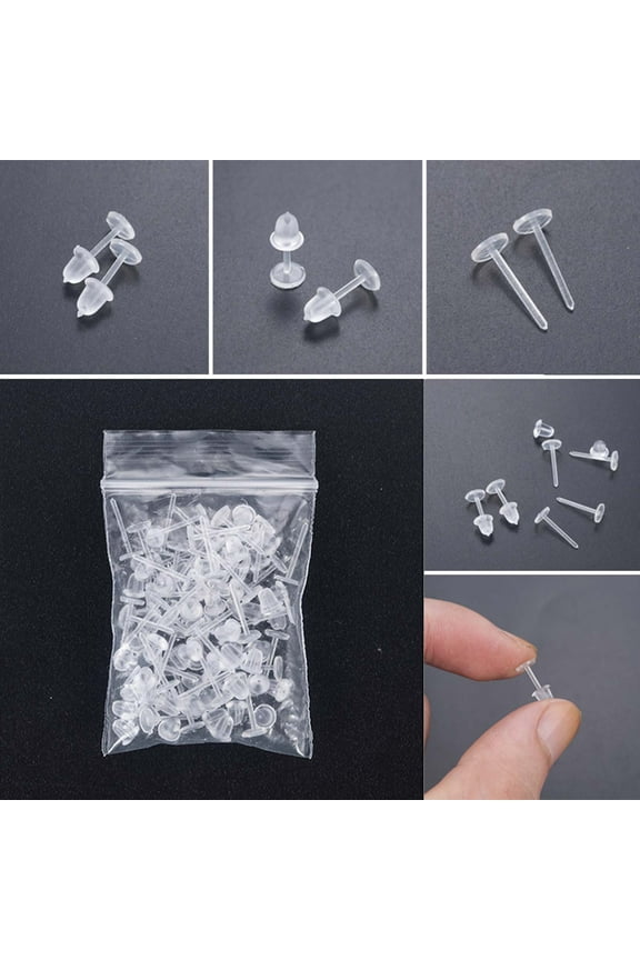 Plastic Earrings, Clear Earrings Clear Post Earring Posts and Backs Silicone Stud 25 Pairs Back Blank Pins Stud