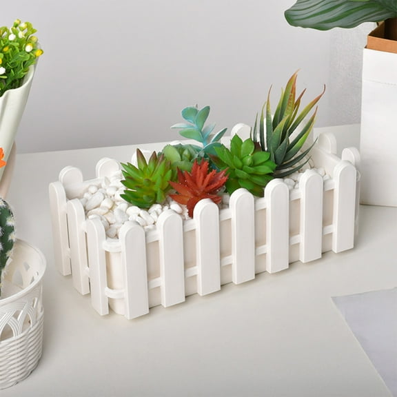 PONPRNGY Plastic Picket Fence Flower Plant Pot Window Box DIY Plant Basket Container Artificial Flower Pot Fence for Home Garden Wedding Party office Decor