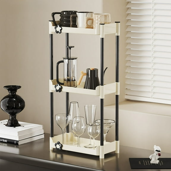 PONPRNGY Plastic Storage Shelf Rack, Floor Storage Shelving with Drainage Holes, Plastic Narrow Shelves for Small Space, Multipurpose Shelving Unit for Bathroom Laundry