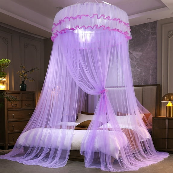 PONPRNGY Princess Bed Canopy for Girls & Adults, Elegant Bed Curtain, Children's Dream Round Lace Mosquito Net, Princess Canopy Net