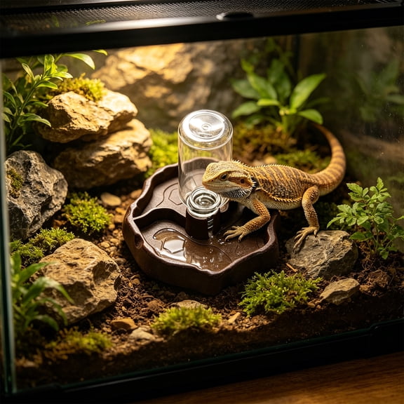 PONPRNGY Reptile Water Bottle, Turtle Food and Water Bowl Automatic Feeders Waterer Tortoise Dispenser Bottle Feeding Dish