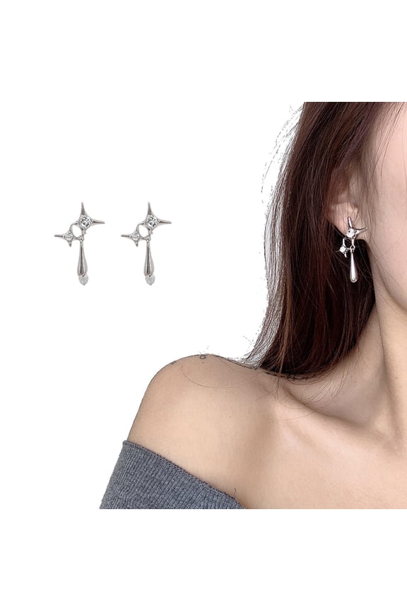 Rhinestone Powder White's Eye Rhinestone Geometric Diamond Pendant Earrings Temperament Net Red Ear