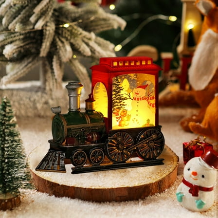PONPRNGY Santa Red Train Christmas Snow Globe Lantern-Glittering Light Up Snow Globe Christmas Decorations, Battery Operated, Santa Indoor Home Décor