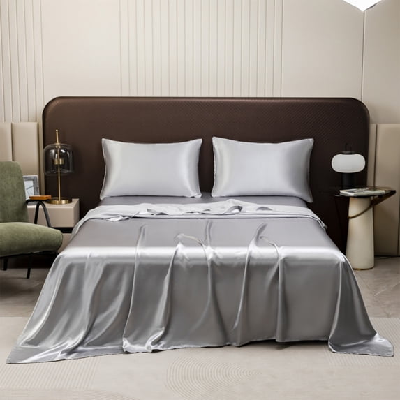 PONPRNGY Satin Fitted Sheet and Pillowcase Set, Luxury Soft Similar to Silk Bottom Bed Sheet with Elastic Corner Straps(Include: 1 Fitted Sheet, 1 Pillowcase)