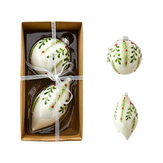 PONPRNGY Set of 2 Christmas Multi Color Balls Glass Ornaments - Vintage Glittering Ball Hanging Ornaments for Tree- Red Green Gold Glass Small Ball Tree Decoration for Xmas Home Decor