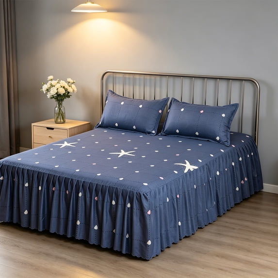 PONPRNGY Set of 3 Ruffle Farmhouse Skirt Bedspread Set for Home, 78x86 inch, Includes 2 Pillowcases