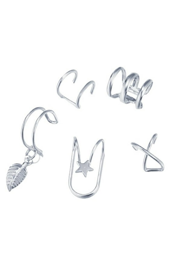 Set of 5 Ear Cuffs Earrings Cuff Non Piercing Copper Clip on Cartilage Earrings for Men Women, 5 Various Styles