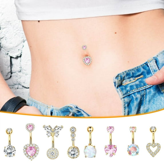 PONPRNGY Set of 8 Belly Button Rings Belly Piercing Jewelry Navel Rings Surgical Steel Belly Rings